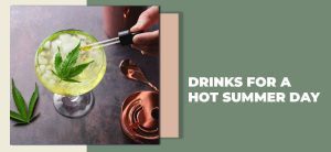 cannabis infused drink with cannabis leaf floating in the glass